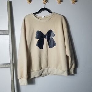YELLOWISH CREAM WITH VINYL LACE BOW WOMEN'S SWEATSHIRT SIZE OXL